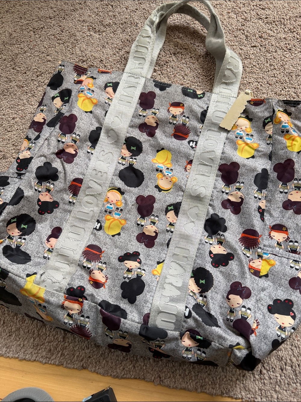 Harajuku Lovers Gray Character Print Big Tote Bag. - Picture 4 of 8